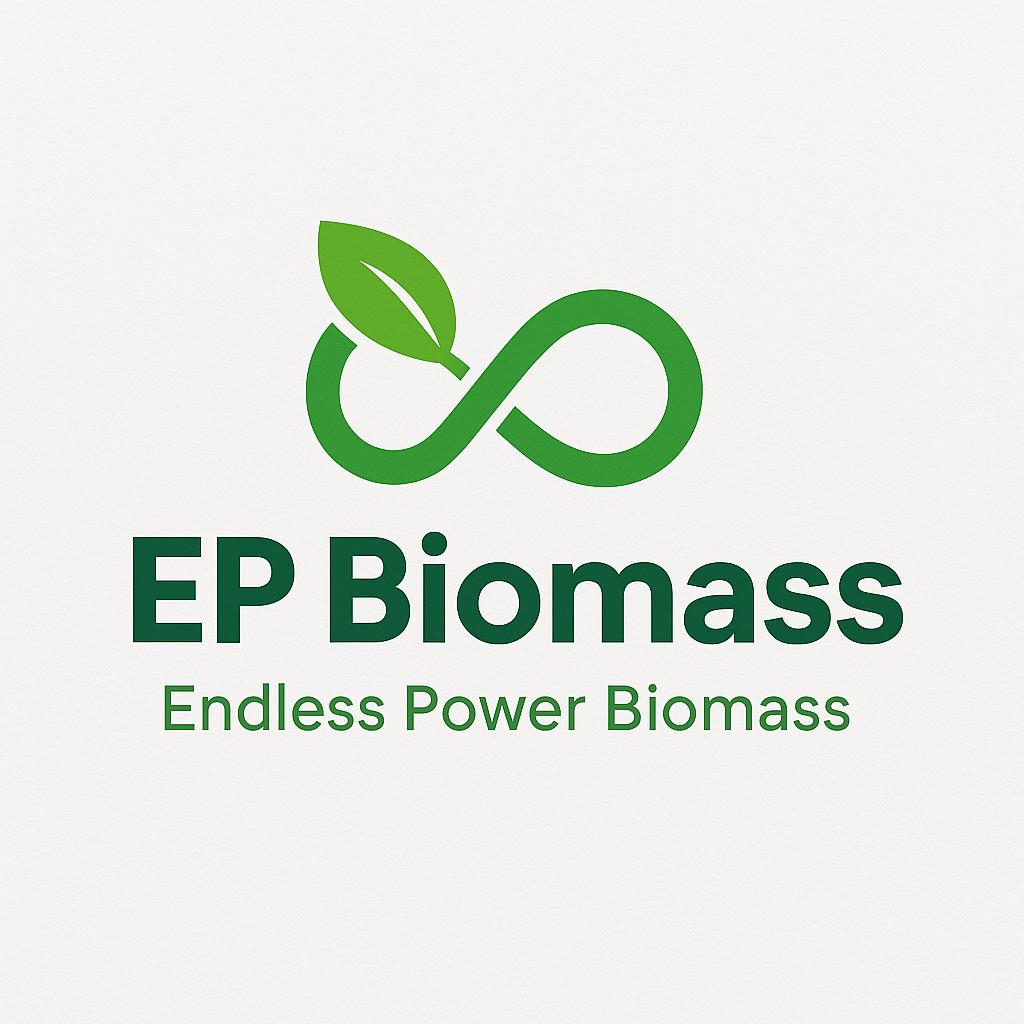 EP Biomass logo – groene oneindigheid met blad en tekst 'EP Biomass – Endless Power Biomass'